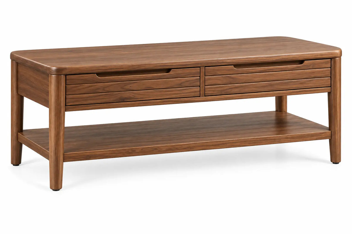 Mesa de centro con superficie rectangular y cajones, marrón