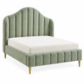Estructura de cama con cabecero de contorno redondeado, verde y marrón