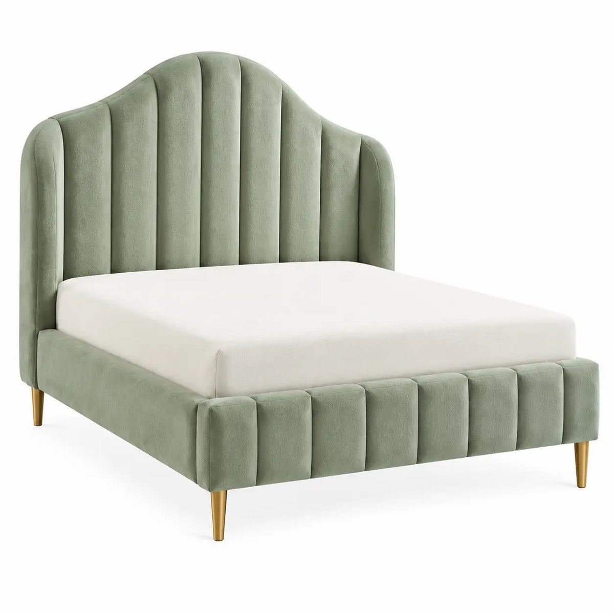 Estructura de cama con cabecero de contorno redondeado, verde y marrón