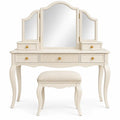 Tocador con espejo de tres secciones, blanco y beige